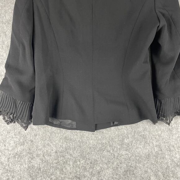 ESCADA Virgin Wool Blazer Jacket Womens 38 Black Bell Lace Trim Cropped Classic - Picture 9 of 15
